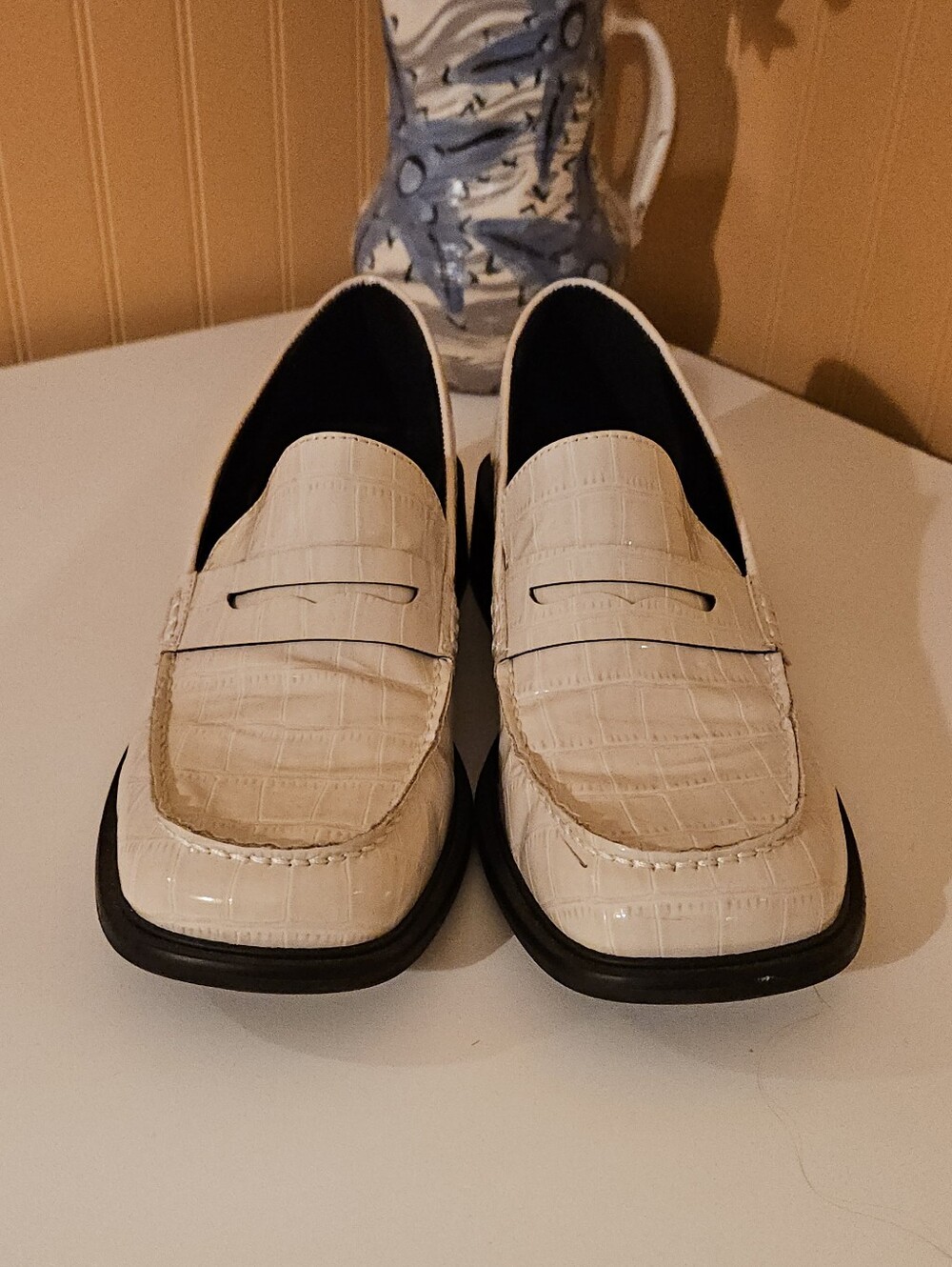 Madden Girl Cream Croc-Embossed Slip-On Loafers